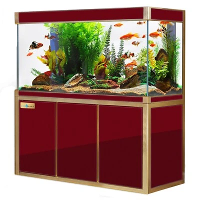 135 Gallon Tempered Glass Aquarium Red and Gold - Image 1 of 4