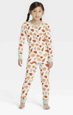 Girls Fall Leaf Print with Green Trim Pajama Set size 8 NEW - Image 1 of 2