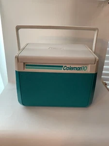 VINTAGE COLEMAN 10 PICNIC COOLER  FLIP TOP MODEL 5210 TEAL & WHITE ***1990*** - Picture 1 of 12