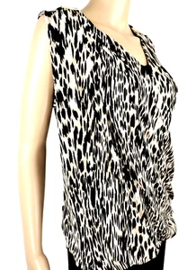 CALVIN KLEIN Animal Print Faux Wickel Front Top Tunika Bluse S V-Ausschnitt ärmellos  - Bild 1 von 12
