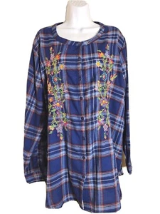 XXXL 3XL The Pioneer Woman Hemd mit Knöpfen Damen blau kariert bestickt Blumen - Bild 1 von 8