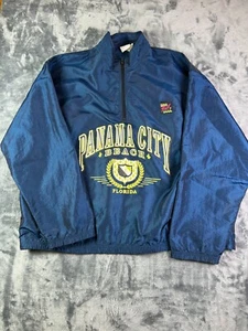 Vintage Surf Style Panama City Beach Windbreaker Jacket Blue Nylon 90s Retro - Picture 1 of 9