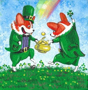 2x2 DOLLHOUSE MINIATURE PRINT OF PAINTING RYTA 1:12 SCALE ST PATRICKS DAY CORGI - Picture 1 of 1