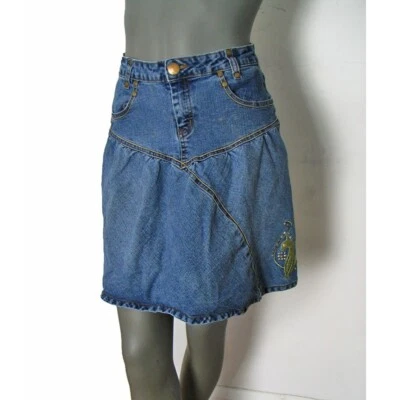 Baby Phat Girlz Size 16 Waist: 28" Vintage Blue Denim Skirt Gold Cat Logo - Image 1 of 4