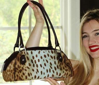LUSH JUDITH LEIBER LEOPARD CALFHAIR LEATHER TOTE CHEETAH SATCHEL Handbag PURSE - Image 1 of 4