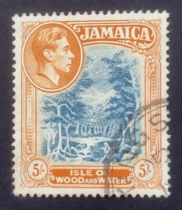 Jamaica 1938 KGVI 5s Blue and Orange P14 - Fine Used (SG 132a) - Picture 1 of 2