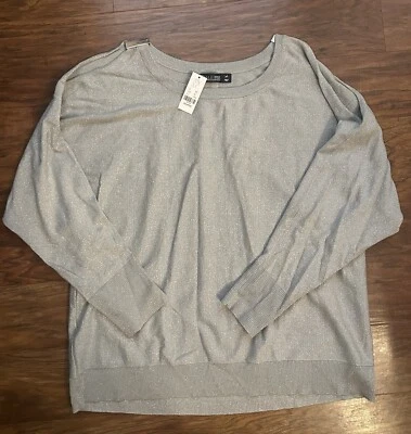 NWT New York & Company Women’s Shimmery Silver Sweater with Cut Outs, Size XXL - Image 1 of 4
