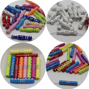 Craft DIY Sparkling Silver Dots Stripes Acrylic Long Tube Beads Spacer Various - Picture 1 of 12