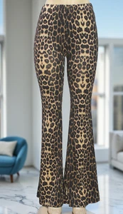 5 Besties Women's Leopard Print Flared Pants Stretch Brown Size M - Picture 1 of 9