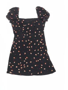 Topshop Womens Black Floral Polyester Mini Size 8 Square Neck Zip - Picture 1 of 10