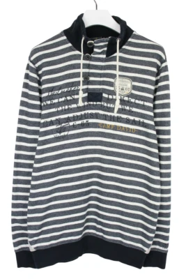 CAMP DAVID Sweatshirt Men's LARGE Striped Navy Look Button Pullover - Image 1 of 4