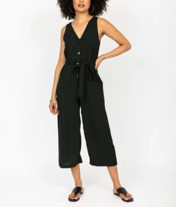 Relaxed Fit Button Jumpsuit in Black Stripes - Belt & Pockets  - XL 14-16 - Picture 1 of 8