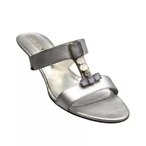 Sandalias Fratelli Rossetti para mujer 41 10 plateadas deslizables tacones bajos detalles de gemas sintéticas - Imagen 1 de 7