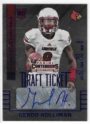 2015 CONTENDERS GEROD HOLLIMAN BLUE FOIL DFRAT TICKET AUTO RC #189 STEELERS - Image 1 of 2