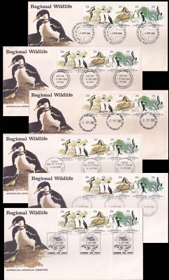 AUSTRALIAN ANTARCTIC TERRITORY 1983 REGIONAL WILDLIFE FDC 6 DIFF. BASE CANCL. - Image 1 of 4