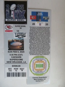 Boleto réplica merorativo del Super Bowl LIX (59) KC Chiefs vs Phily Eagles - Imagen 1 de 4