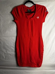 Champion Bodycon Dress C Logo Sporty Style Scoop Neck Scarlet Womens Size MEDIUM - Picture 1 of 2