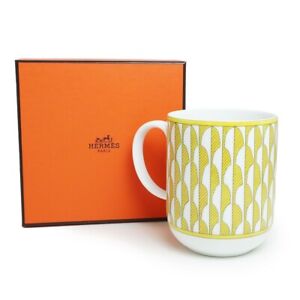 HERMES Soleil d'Hermes Mug Cup 300ml white yellow Coffee Tea Tableware New w/box