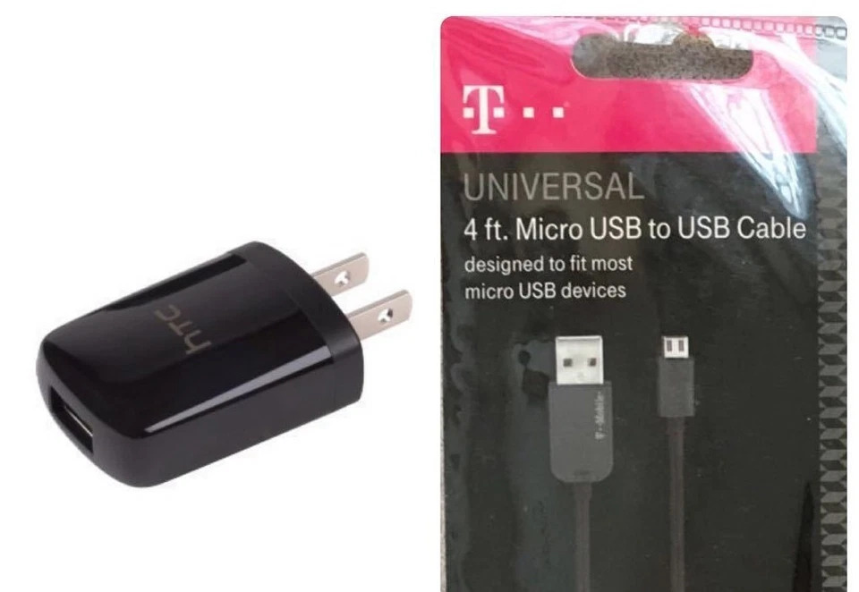 Nuevo Cargador de Pared Original HTC U250 + Cable Micro USB Móvil T Púrpura 4 pies Foto 1 de 3
