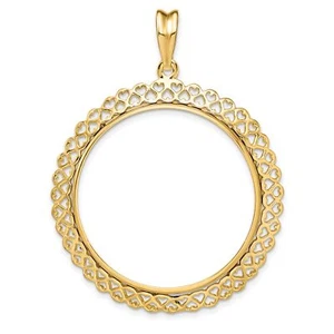 14k Gold Alternating Hearts Prong Set Australia 1 oz Lunar Tiger Coin Bezel - Picture 1 of 7