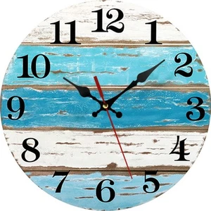 Silent Non Ticking Blue Wall Clock for Kitchen Coastal Style Battery Operated - Picture 1 of 11