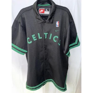 Nike NBA Boston Celtics Button Up Jersey Shirt Mens Large Black Green - Picture 1 of 10
