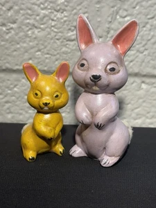 Vintage Set of 2 Ceramic Bunny Rabbit Figurines Purple& Yellow Easter Decor READ - Picture 1 of 22