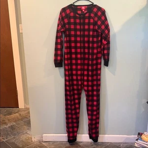 Macy's Family PJs Red and Black Fleece Kids One Piece Pajamas Boys Size XL 14/16 - Picture 1 of 5