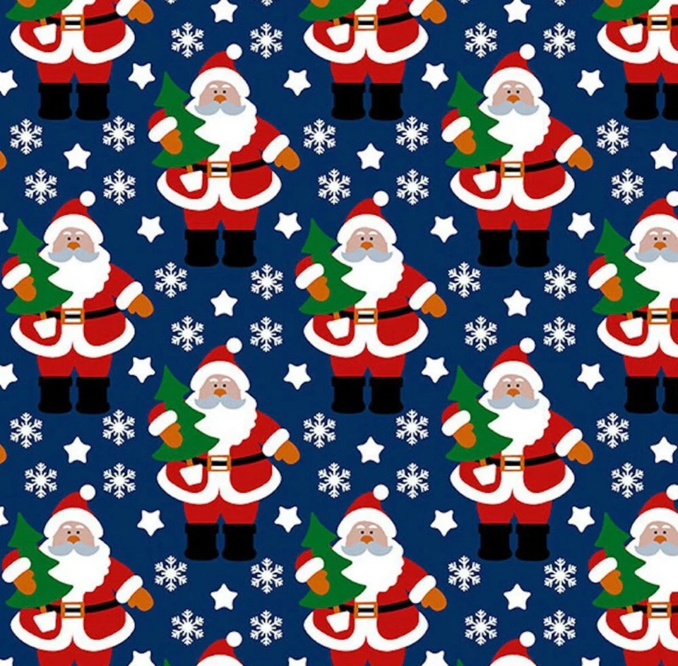 Polycotton Fabric Christmas Santa Xmas Tree Stars Snowflakes Festive Per Meter
