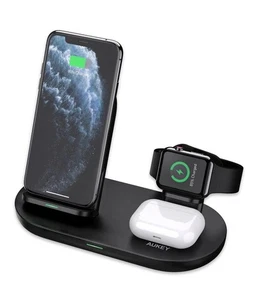AUKEY LC-A3 3-in-1 Wireless Charging Station Charge iPhone/AirPods/Apple Watch - Picture 1 of 8