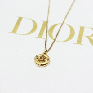 Christian Dior CD Logo Stone Gold Necklace Vintage Jewelry Auth NOBOX - Picture 1 of 9