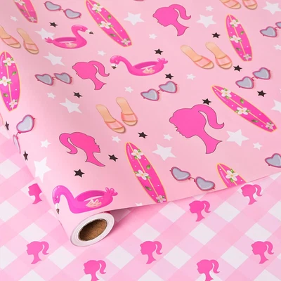 Reversible Girl  Wrapping Paper Roll for Girls Women - Pink Birthday Gift Wrap w - Image 1 of 4