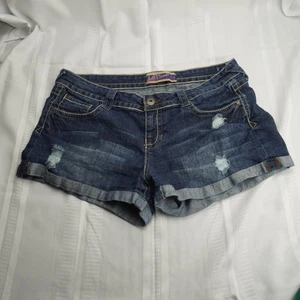 WallFlower Jean Shorts Womens 15 Blue Distressed Cuffed Embroidered Juniors - Picture 1 of 8