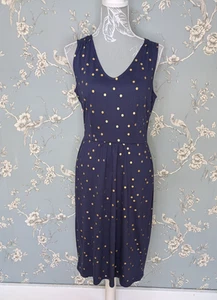 Boden Jersey dress Size 12L Navy blue Polka dot v-neck Sleeveless Casual Summer - Picture 1 of 12