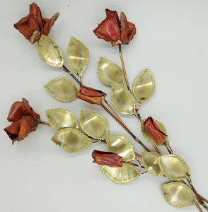 Brutalist Metal Wall Sculpture MCM Copper & Brass Roses 18" Unsigned Pre-Owned - Picture 1 of 18