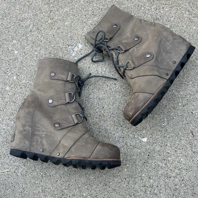 Botas de cuña con cordones de cuero gris/bronceado Sorel para mujer talla 7 Foto 1 de 4