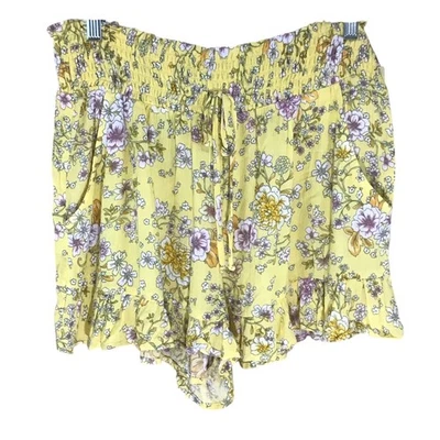 Pantalones Cortos Bebop Amarillo Floral Cintura Calada Volantes Dobladillo Para Mujer XL Foto 1 de 4