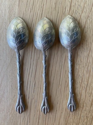 Mid-Century Silver Metal Coffee Spoons Tree-Leaf-Shaped, France, 1960s x 3 - Image 1 of 4