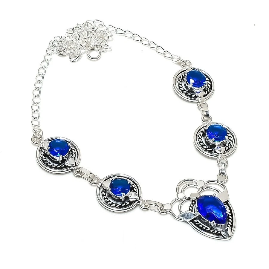 Blue Tanzanite Gemstone Handmade 925 Sterling Silver Jewelry Necklace Size 18" - Image 1 of 1