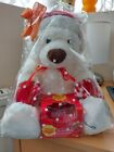 Christmas Teddy Bear Plush White Collectable   13   With Strawberry Candle Gift