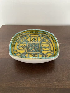RARE Raymor Yellow Turquoise Ceramic MCM Italian Bitossi Alessio Handles Pocket - Picture 1 of 6