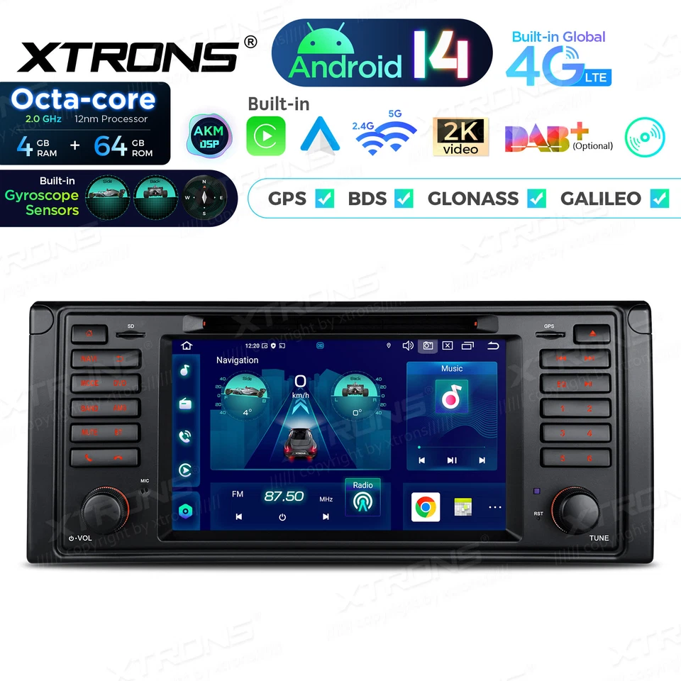 1 DIN Octa Core 4G LTE 64G Android 14 Car Radio DSP 7" GPS DVD WIFI for BMW E39 - Image 1 of 4