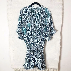 POUPETTE ST. BARTH teal blue / white smocked waist embroidered boho mini dress S - Picture 1 of 11