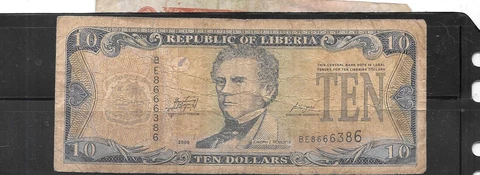 LIBERIA #27e  2009 GOOD CIRC OLD $10 DOLLARS BANKNOTE PAPER MONEY CURRENCY NOTE Cover