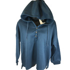 C.O.Z.Y size 2XL hoodie v neck Blue button up tunic sweatshirt Hoody New