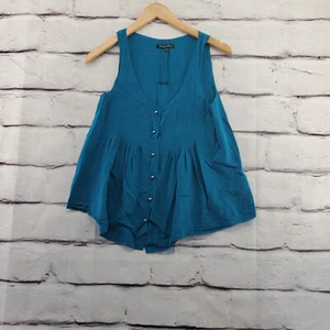 BROADWAY and BROOME Top Womens XS Button Down Tank Sleeveless Silk Blue - Picture 1 of 9