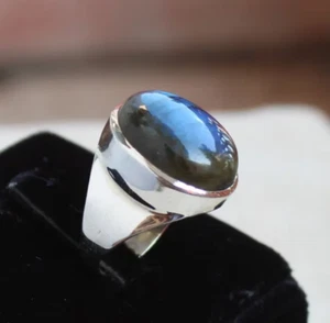 Blue Fire Labradorite Solid 925 Sterling Silver Handmade Ring For Men & Women - Imagen 1 de 3
