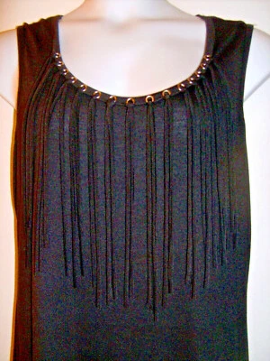 Maxi Vestido Just Love Talla 1X Negro con Flecos Sin Mangas con Aberturas Laterales Foto 1 de 4