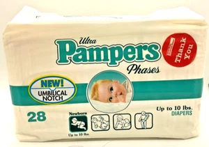 Ultra Pampers Phases Diapers Newborn VTG Vintage 1990 28 ct Sealed - Picture 1 of 4