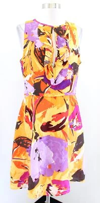 Vestido Nanette Lepore Abstracto Floral Seda Línea A Acampanado Talla 10 Amarillo Naranja Foto 1 de 4